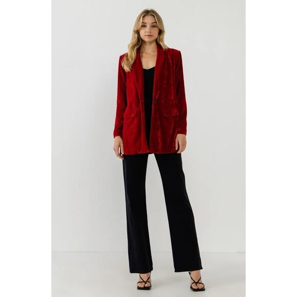 NWT Endless Rose Burgundy Velvet Blazer Holiday Staple Size S - Picture 1 of 7